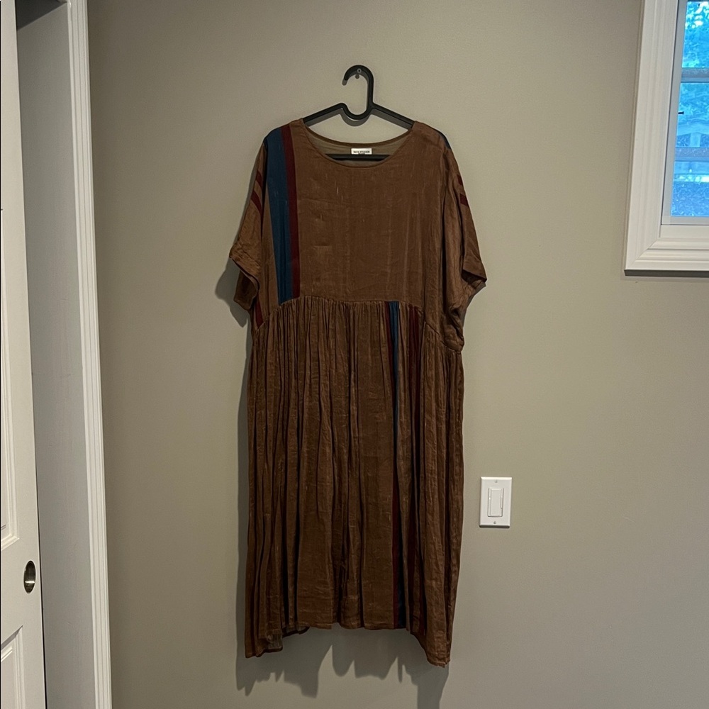 Uma Wang style Midi Dress with Color-Block Trim